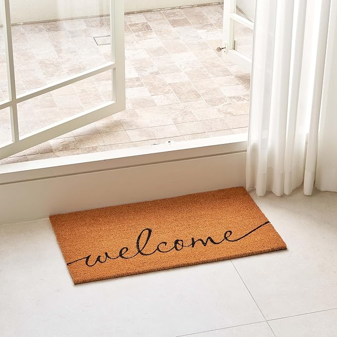 KANKUN Coco Coir Door Mat with Heavy Duty Backing, Welcome Doormat (17" x 30"), Doormat Entrance (Welcome1)-Ruum Studio Home