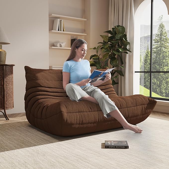 Bean Bag Chair, Oversized Loveseat Fireside Chair for Adults, 2 Seater with Memory Foam Filled, Lazy Sofa Lounge Floor Sofa for Living Room, Bedroom, Office, No Assembly Required. (Coffee)-Ruum Studio Home