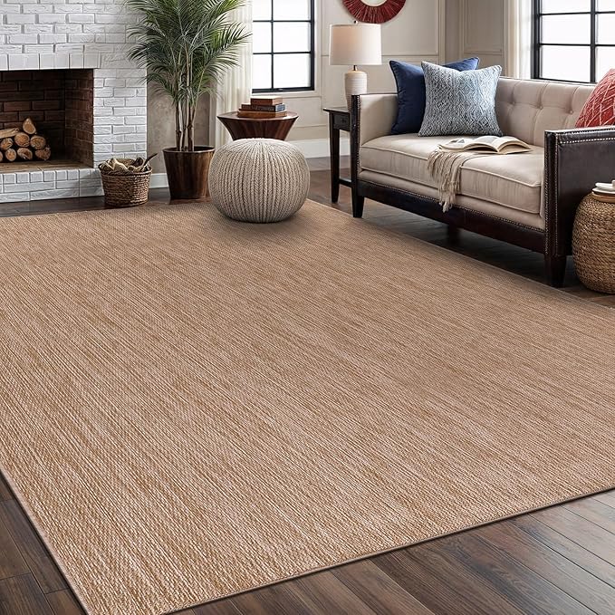 Washable Indoor Outdoor Rug 6x9 Weather Resistant Area Rugs Modern Solid Jute Rug for Porch Deck Balcony Backyard Patio Outside Carpet (6 X 9 Jute Beige)-Ruum Studio Home