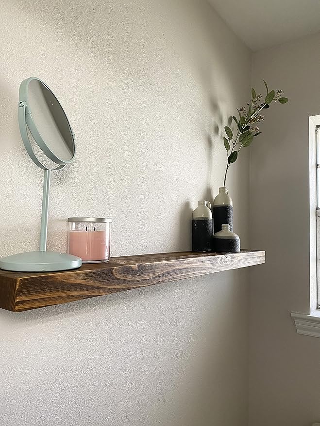 joelsantiques 42 Inch Wooden Floating Shelves for Wall - 42x6x2 in - Made of Natural Wood - Long Heavy Duty Rustic Wall Shelves for Bedroom - Perfect for Living Room, Kitchen - Medium Brown-Ruum Studio Home