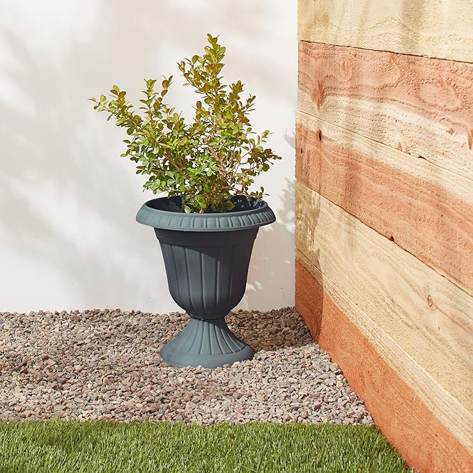 PL20GY Classic Traditional Plastic Urn Planter Indoor/Outdoor, 10" x 12", Gray-Ruum Studio Home