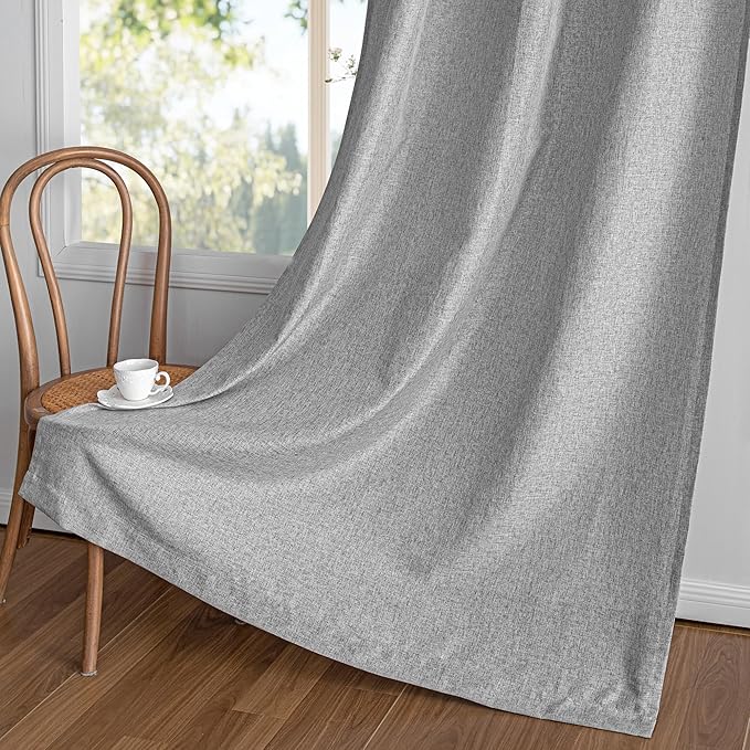 MYSKY HOME 90 Inches Long Living Room Curtains 2 Panels Boho Semi Sheers Light Filtering for Bedroom Windows, Linen Look Texture Soft Touch Country Back Tab, 50" Wide x 90" Long, Dove Grey, 2 Panels-Ruum Studio Home
