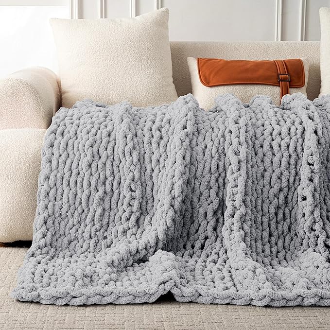 Ultra Soft Chunky Knit Blanket Throw -50x70 Hand Knitted Warm Chenille Throw Blanket, Home Decor Soft Thick Yarn Cable Knit Blanket Breathable Fleece Banket Christmas for Couch Bed Sofa Best GIF-Ruum Studio Home