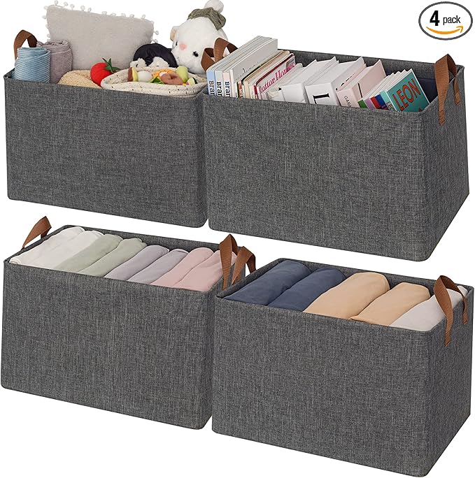 GRANNY SAYS Closet Storage Baskets, Collapsible Fabric Storage Bins with Metal Frame, Clothes Organizer Bins, Extra Large Baskets for Shelves, Dark Gray, 4-Pack-Ruum Studio Home