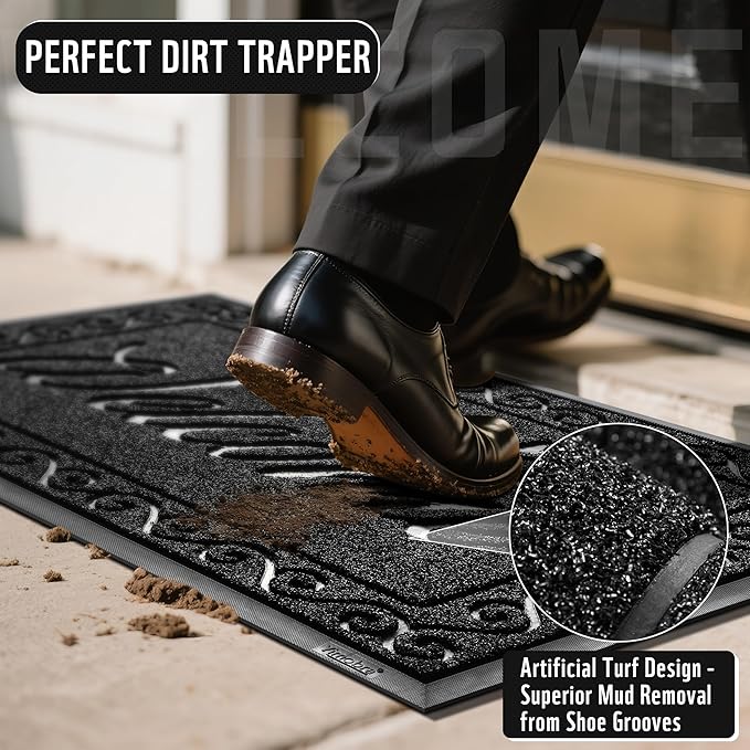 Yimobra Welcome Mat, Heavy Duty Sturdy Door Mats for Home Entrance Outdoor Indoor, Front Doormat for Outside Patio Floor Entry Porch Garage Office, Waterproof, Low Profile, 60 x 36, Black-Ruum Studio Home