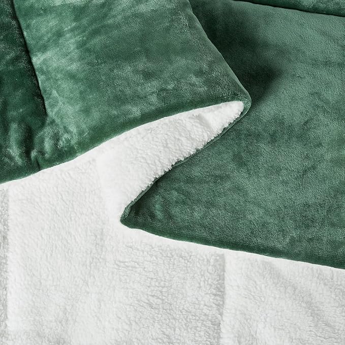 Amazon Basics Reversible Sherpa Comforter Set with Pillow Sham, Green, King-Ruum Studio Home