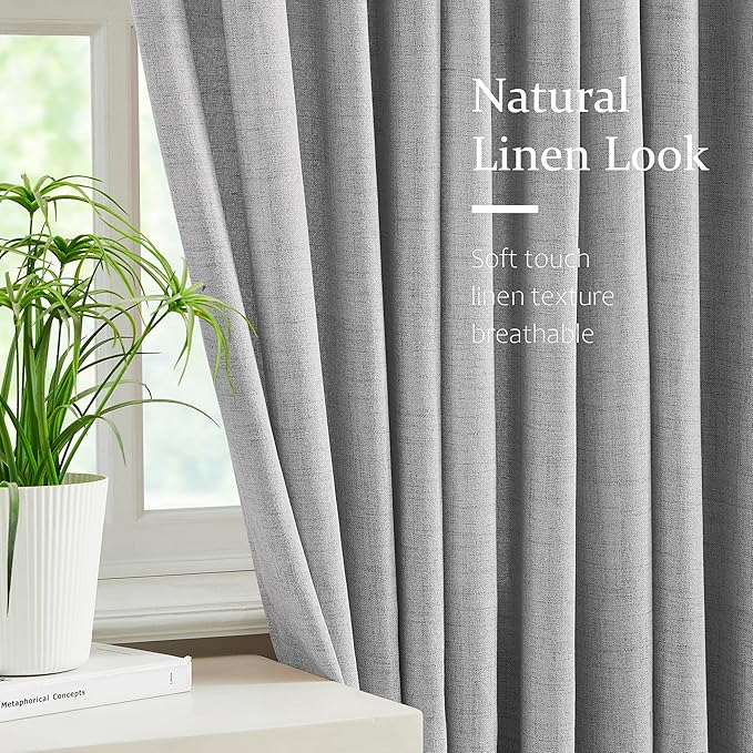 FMFUNCTEX Pinch Pleated Curtains 96 Inches Long for Living Room, Dove Grey Semi Sheer Faux Linen Textured Pleat Drapes for Bedroom with Hooks, Light Filtering Farmhouse Window Drapes 2 Panels-Ruum Studio Home