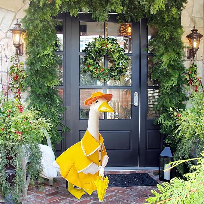 23 Inch Porch Goose Raincoat Outfit with Umbrella– Cement Goose Clothes for Porch Goose Statue, Waterproof Outdoor Goose Outfit for Lawn & Garden Decor-Ruum Studio Home