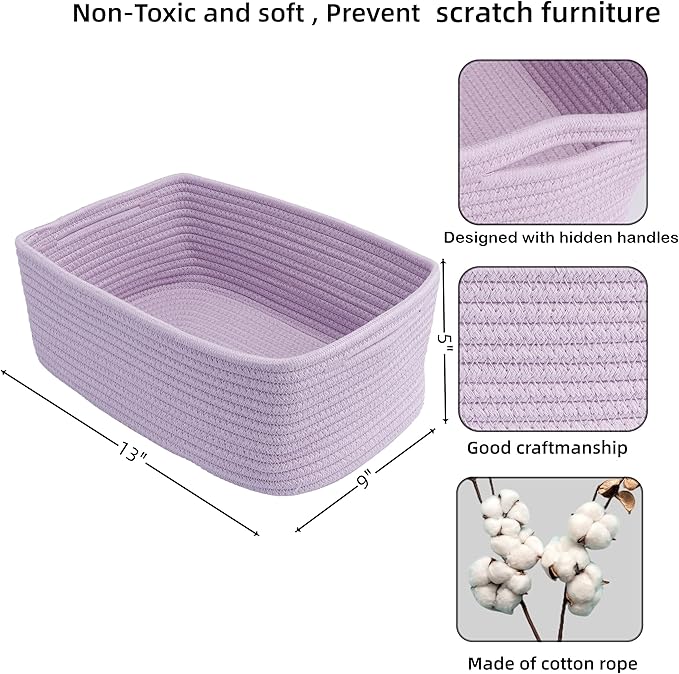 Small Woven Storage Baskets 13“X9”X5“ Decorative Rope Bins for Organizing Shelves, Closets, and Toys, Empty Gift Baskets, Cute Organizer Basket for Home and Office (purple, Large)-Ruum Studio Home