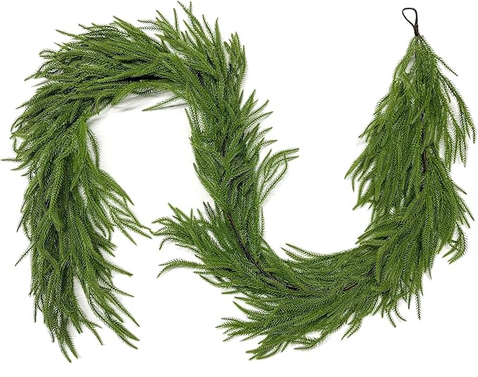 2PCS 9FT Christmas Garland Norfolk Pine Garland Real Touch Artificial Greenery Garland for Mantle Fireplace Table Indoor Outdoor Decor (Full)-Ruum Studio Home