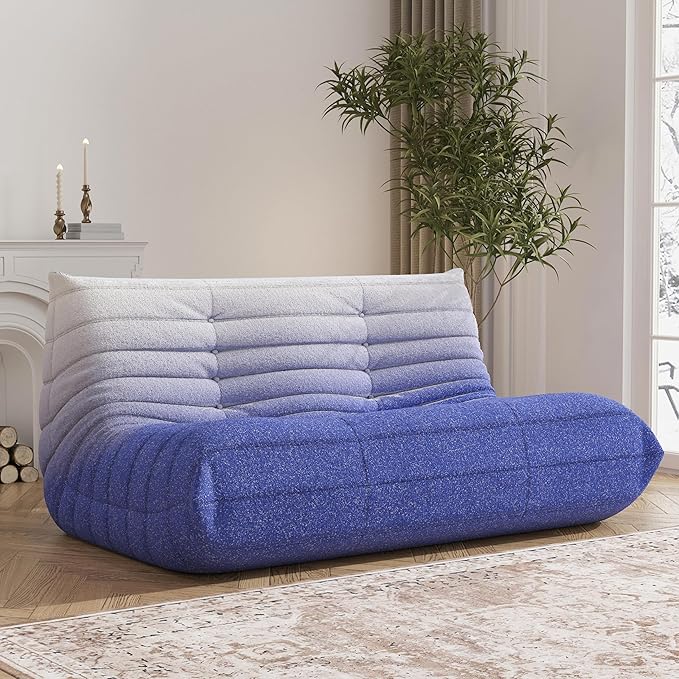 Bean Bag Chair, Loveseat Fireside Chair Bean Bag Sofa Large Bean Bag Chair for Adults, 2 Seater Bean Bag Chairs for Teens with High Density Comfortable Foam, Bean Bag for Living Room (Blue&White)-Ruum Studio Home