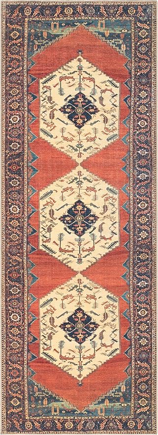 Keen Home Design 2x12 Rug - Machine Washable Runner with Non-Slip Backing, Ideal for Hallway, Entryway, Kitchen, Laundry Room - Vintage, Easy Clean, Durable, Low Pile Rug - (2'6" x 12')-Ruum Studio Home