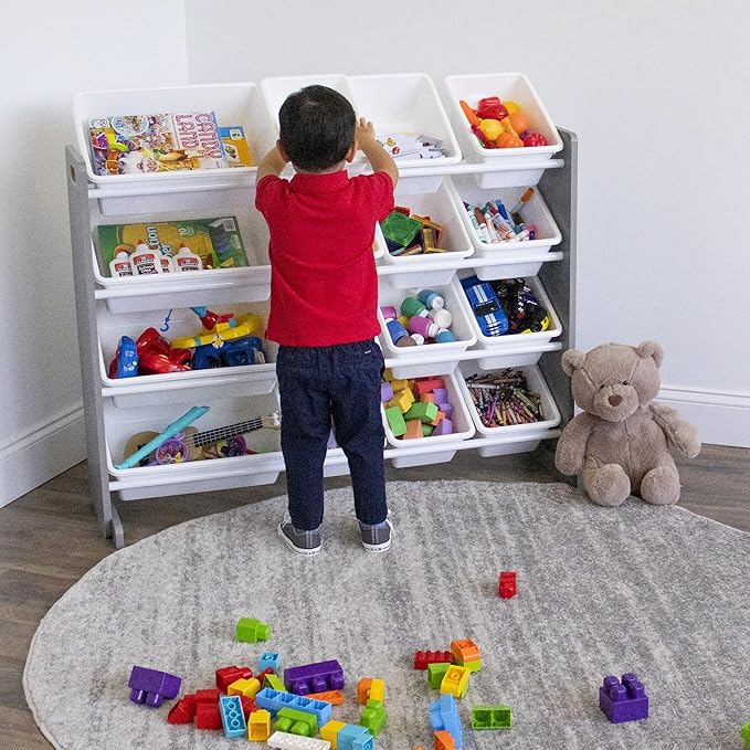 Humble Crew Supersized Toy Storage Organizer with 16 Removable Bins, Grey/White – Large Toy Storage for Toddlers Ideal for Kids' Rooms, Playrooms, and Nurseries - Modern Toy Bins for Kids-Ruum Studio Home
