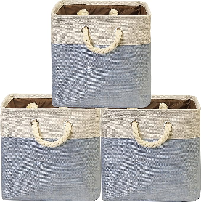 SIMPLE HOUSEWARE Fabric Storage Cubes, 13" x 13" Storage Bin, 3 Pack, Blue-Ruum Studio Home