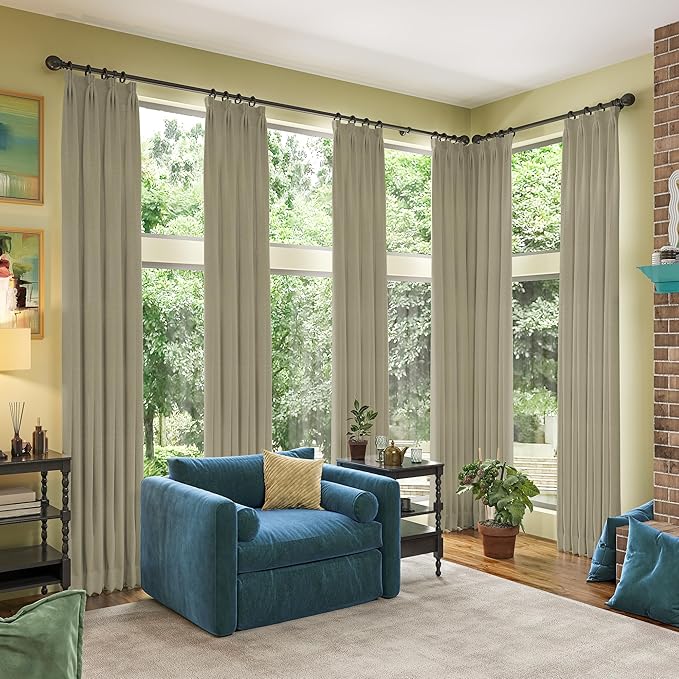 RAIN CITY 104 Inch Long Blackout Curtains for Living Room,Full Light Blocking Linen Blend Curtains with Hooks,Pinch Pleat Look Curtains for Office Bedroom Apartment,2 Panels,Taupe-Ruum Studio Home