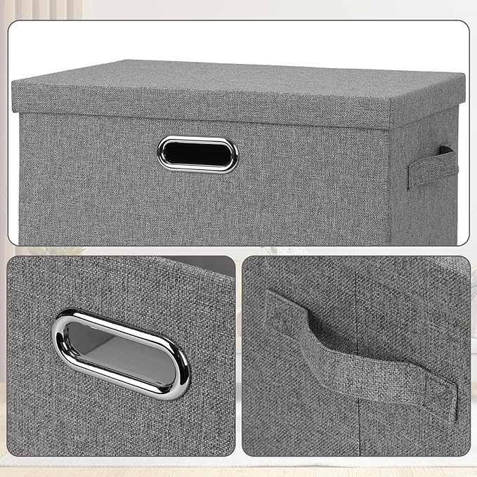 Large 17" 36 Quart Collapsible Stackable Storage Bins with Lids, 5 Packs Gray Foldable Fabric Closet Storage Boxes with Lids, Heavy-duty Linen Cube Baskets(17 x 12 x 11)-Ruum Studio Home