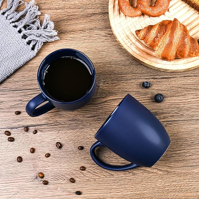 16oz Coffee Mugs Set of 6, Large Ceramic Modern Coffee Mugs With Handle For Tea,Latte,Cappuccino,Cocoa. Dishwasher.Microwave Safe (Matte Blue)-Ruum Studio Home