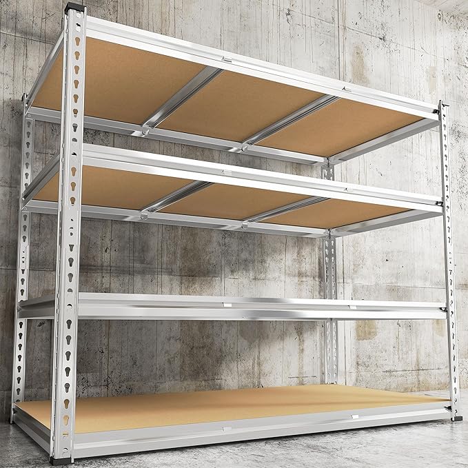 REIBII Garage Shelving, 4 Tier Storage Shelves Load 2550LBS, Adjustable Garage Shelving Heavy Duty, Metal Shelves Unit for Basement, Warehouse, 48" W x 60 "H x 24" D, Galvanized-Ruum Studio Home