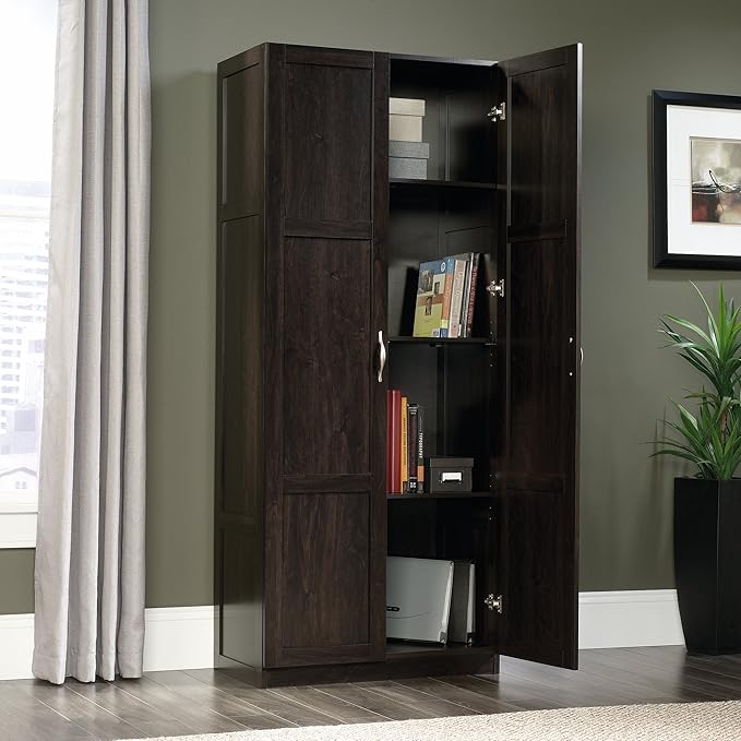 Sauder Storage Cabinet/ Pantry cabinets, 29.61 " x D: 16.02 " x H: 71.50", Cinnamon Cherry finish-Ruum Studio Home