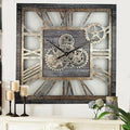 The Gears Clock 24'' Inch Square Real Moving Gear Wall Clock Vintage Industrial Oversized Rustic Farmhouse (Carbon Grey)-Ruum Studio Home
