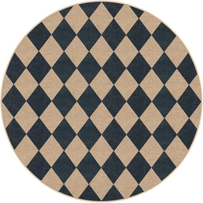 Lahome Checkered Round Rugs 6ft, Washable Easy Jute Circle Patio Rug Indoor Outdoor Rugs for Living Room, Farmhouse Natural Round Area Rug Contemporary Carpet for Entryway Backyard-Ruum Studio Home