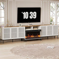 3-Sided Glass Farmhouse Fireplace TV Stand for TVs Up to 110 Inch, Entertainment Center with 36" Electric Fireplace, Antique White TV Console with Storage Cabinets for Living Room-Ruum Studio Home