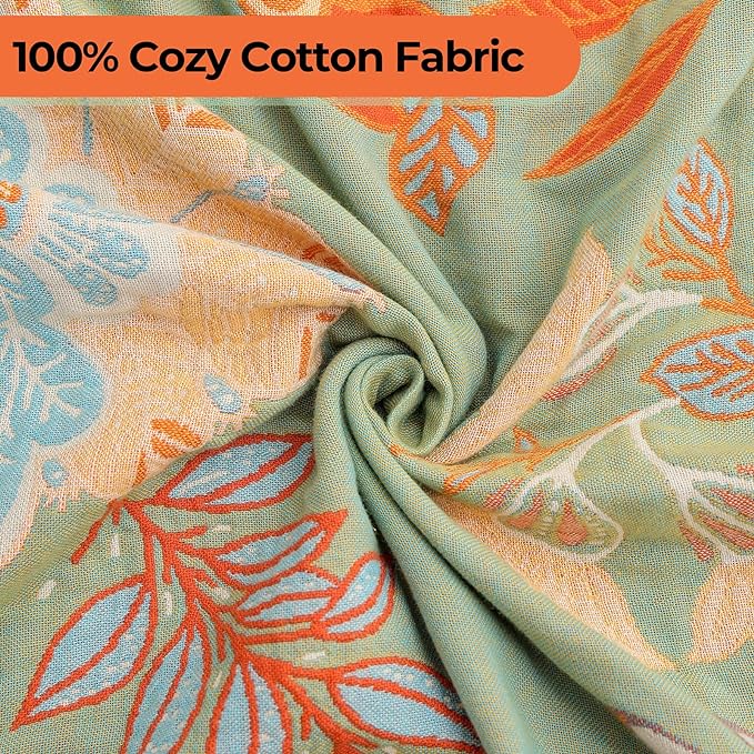 Boho Throw Blanket for Bed-Soft Cotton Rustic Quilt 80"×90",Floral Printed Farmhouse Decor Muslin Bed Blankets for Sofa Couch Chair, Seasons-Ruum Studio Home