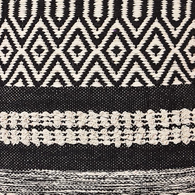 REDEARTH · Tufted Pouf Ottoman with Filler Textured Storage Cube Bean Bag Pouffe Footrest for Living Room, Bedroom, Nursery, Kidsroom; 100% Cotton (17.5"X17.5"X17.5", Char Delineate Black)-Ruum Studio Home