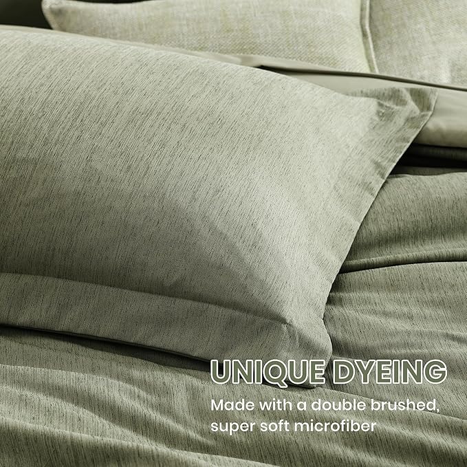 Monbix Queen Comforter Set - 7 Pieces Cationic Dyeing Sage Green Bed in a Bag Queen Bedding Sets with Comforter, Sheets, Pillowcases & Shams, Reversible Bedding Comforters Sets-Ruum Studio Home