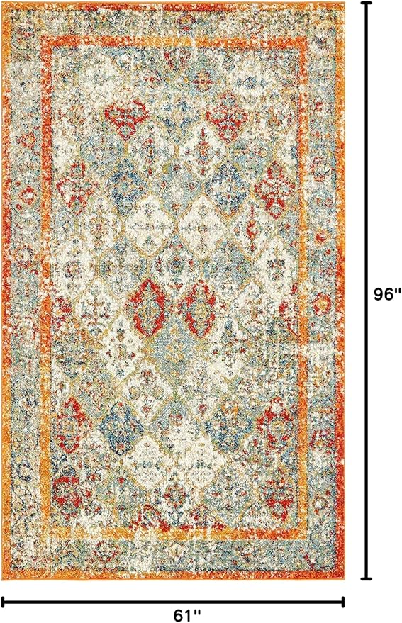 Unique Loom Rosso Collection Vintage, Traditional, Bohemian, Geometric, Distressed, Southwestern Area Rug, 5' 0" x 8' 0", Beige/Orange-Ruum Studio Home