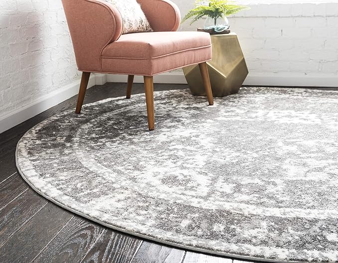 Unique Loom Rosso Collection Vintage, Traditional, Bohemian, Geometric, Distressed, Southwestern Area Rug, 8' 0" x 8' 0", Gray/Ivory-Ruum Studio Home