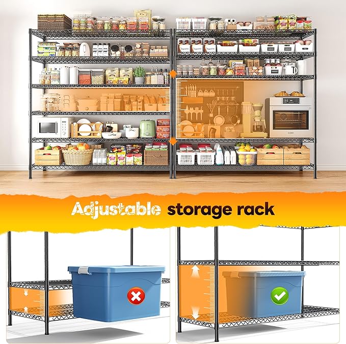 REIBII 83"H Storage Shelves 3840LBS Metal Shelving Unit Garage Shelving Heavy Duty 6 Tier Commercial Adjustable Wire Shelving for Storage Rack for Pantry, Garage, Kitchen, 83"H x 55.5"W x 18"D, 2PCS-Ruum Studio Home