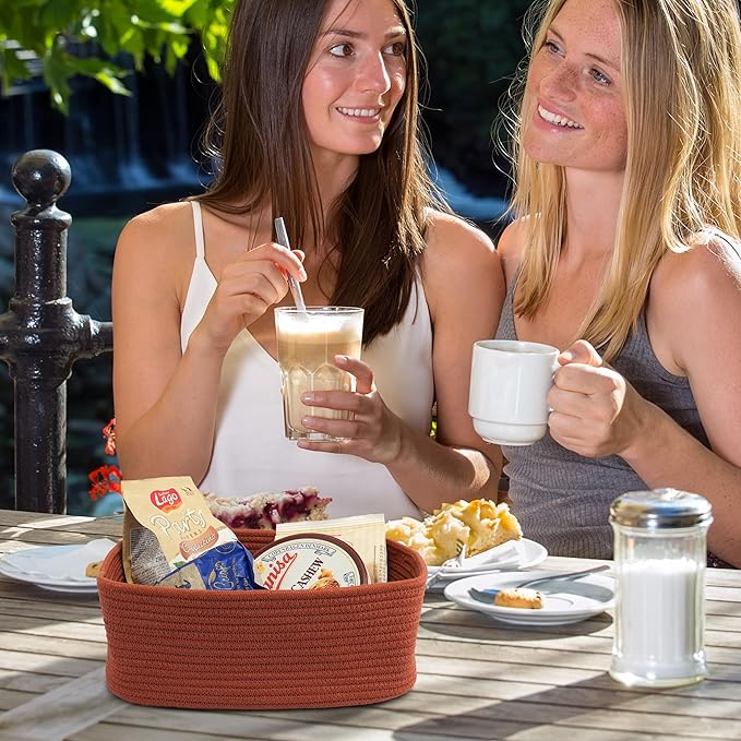 Small Woven Storage Baskets 12“X8”X5“ Decorative Rope Bins for Organizing Shelves, Closets, and Toys, Empty Gift Baskets, Cute Organizer Basket for Home and Office (rustic, regular)-Ruum Studio Home