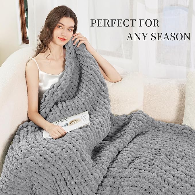 Admitrack Chunky Knit Blanket Throw, 100% Hand Knit Chenille Throw Blanket for Sofa & Home Decor, Soft and Cozy Knitted Throw Blankets (Dark Gray，51""x63""), XNR08-Ruum Studio Home