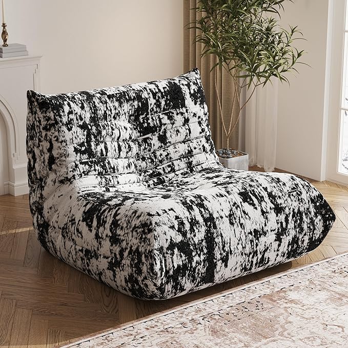 Bean Bag Chair, Fireside Chair Bean Bag Sofa Large Bean Bag Chair for Adults, Bean Bag Chairs for Teens with High Density Comfortable Foam, Memory Foam Bean Bag for Living Room, Bedroom(Black Pattern)-Ruum Studio Home