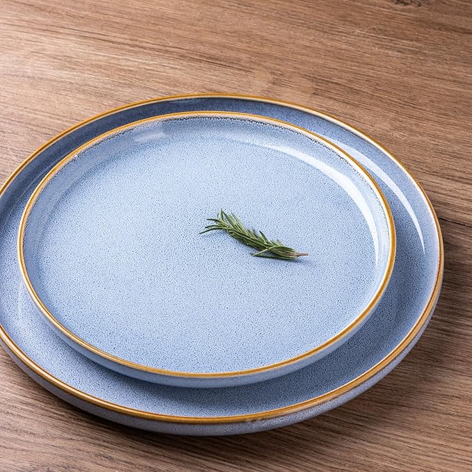 GBHOME Ceramic Dinnerware Sets for 8, 24 Pieces Stoneware Plates and Bowls Sets, Scratch Resistant Dishes, Dishwasher & Microwave Safe, Reactive Glaze-Brunnera Blue-Ruum Studio Home
