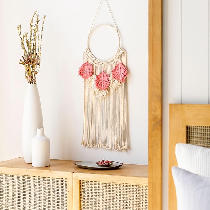 Mark&Day Wall Hanging, Tosens Bohemian/Global Farmhouse Bright Pink Tapestry Wall Hanging for Living Room, Bedroom, Office or Kitchen (32"H x 11"W)-Ruum Studio Home