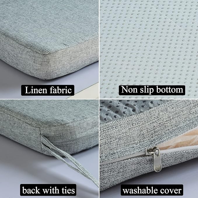 Chair Cushion for Dining Chairs with Ties Non Slip Memory Foam Kitchen Room Chair Pads 2 Pack 17x16 Inch, Light Gray-Ruum Studio Home