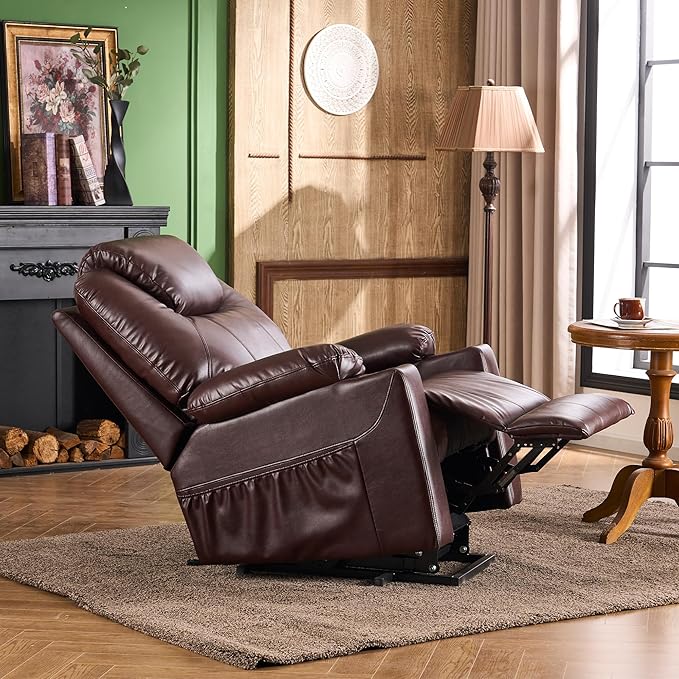 SALOHZA Power Lift Recliner Chair for Elderly with Massage and Heat for Living Room, Electric Recliner Chair for Adults with USB/Type C Port/Cup Holders, PU Faux Leather, Chocolate Brown-Ruum Studio Home