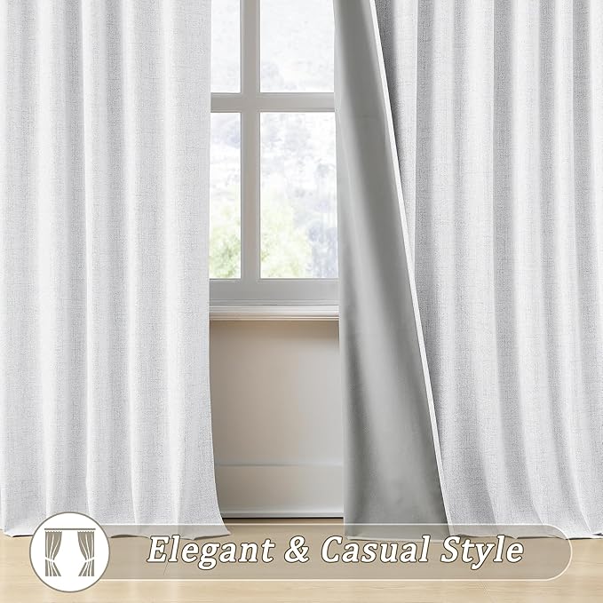 RAIN CITY White Blackout Curtains 102 Inches Long Modern Classic Back Tab Pleated Look Window Drapes for Bedroom Living Room 2 Panels 50x102-Ruum Studio Home