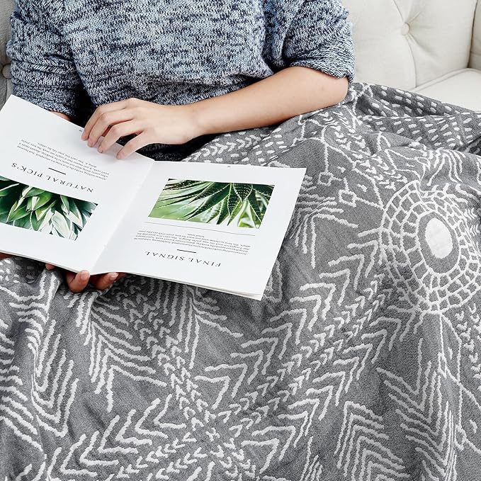 jinchan Boho 100% Cotton Muslin Blanket 3-Layer Queen Size 80x90 Inches Geometric Grey Lightweight Reversible Soft Cozy Comfy Throw for Couch Sofa Bed Large Coverlet Quilt Blanket Bedroom All Seasons-Ruum Studio Home
