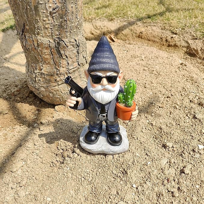 Gnome Decoration for Garden & Home - Professional Hitman Look Statue, Léon Inspired 8.7 Inch Resin Decor, Unique Outdoor Gift for Women/Men-Ruum Studio Home
