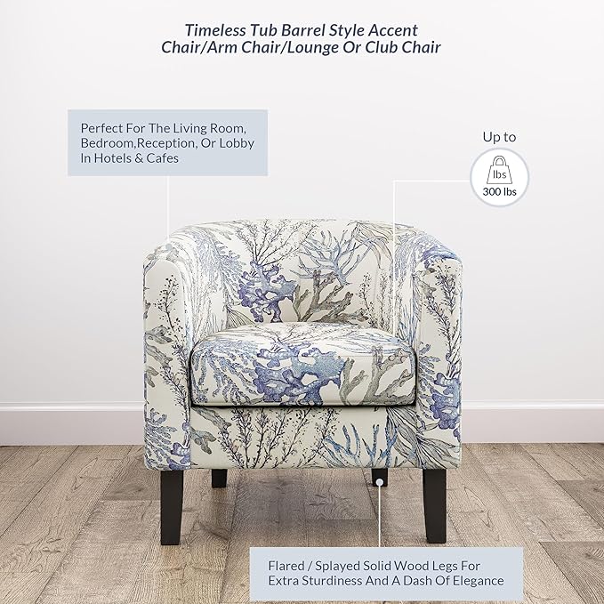 BELLEZE Living Room Chair, Linen Round Accent Barrel Chair, Club Tub Sofa Chair for Bedroom, Corner Chair with Flared Legs and Cozy Soft Padding - Highland (Blue Coral)-Ruum Studio Home
