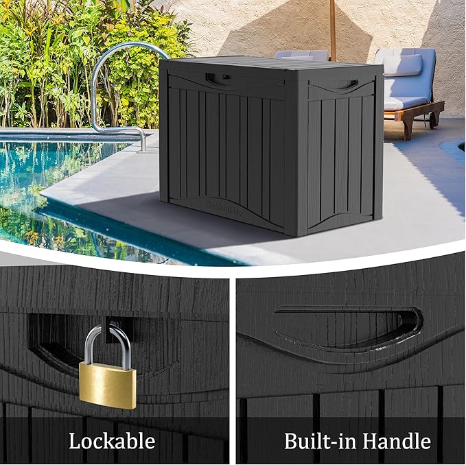 45 Gallon Double-Wall Resin Deck Box - Lockable Waterproof Outdoor Storage Box, 515lbs Capacity & Doubles as Seating for Patio Furniture - Garden Tools, Pool Accessories (Black)-Ruum Studio Home