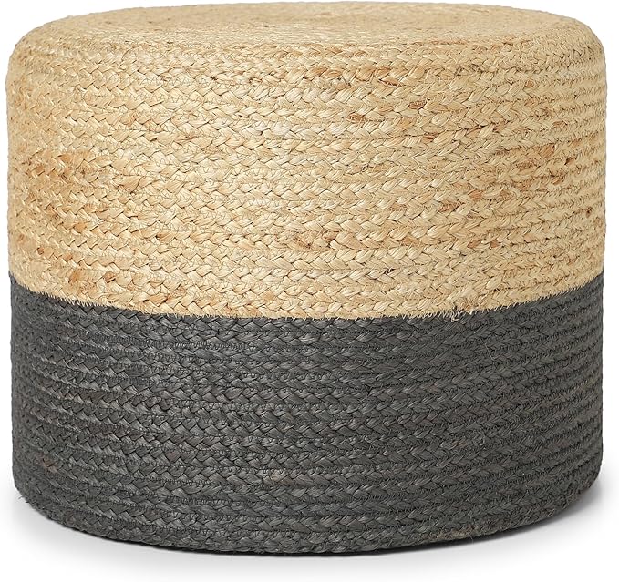 REDEARTH · Cylindrical Pouf Foot Stool Ottoman - Jute Braided Pouffe Poof Accent Sitting Footrest for Living Room, Bedroom, Nursery, Patio, Lounge & Other Rooms (Natural Gray, 18"x18"x14")-Ruum Studio Home