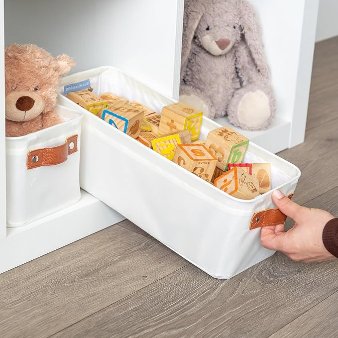 OrganiHaus Narrow Storage Bins 15x06in, Small Closet Bins for Shelves, Bathroom Storage Baskets for Shelves, Narrow Baskets, Fabric Organizer with Handles, Toilet Paper Organizer - 2 Pack, Off-White-Ruum Studio Home