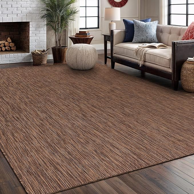 Washable Indoor Outdoor Rug Weather Resistant Carpet Modern Solid for Porch Deck Balcony Backyard Patio Rug 5x7 Gold Brown-Ruum Studio Home