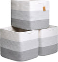 NaturalCozy 13x15x13 Kallax Storage Cubes Bins, 3 Pack | Cotton Rope Cube Storage Bin Woven Baskets for Organizing | Kallax Insert Storage Baskets for Shelves Organizer, Kids Toy, Closet Baby Nursery-Ruum Studio Home