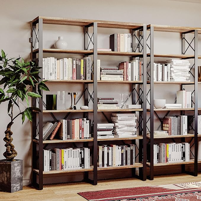 IRONCK Bookshelves Double Wide 6-Tier 76" H, Open Large Bookcase, Industrial Style Shelves for Home Office, Easy Assembly-Ruum Studio Home