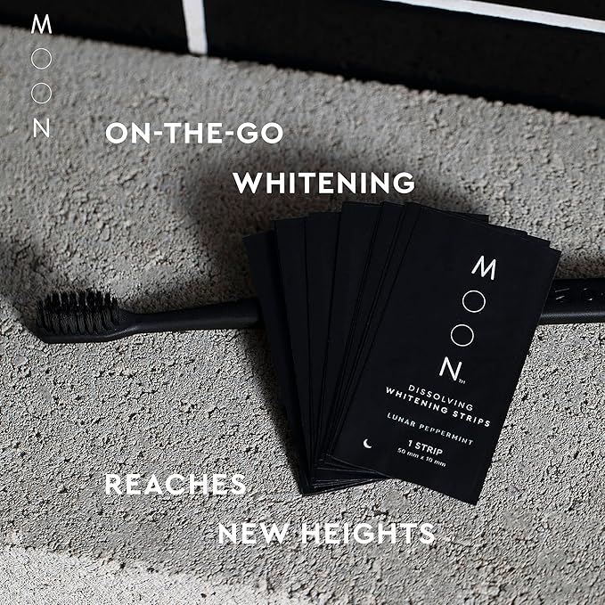 MOON Dissolving Teeth Whitening Strips - Vegan, Easy-to-Use, No Rinse White Strips - Hydrogen Peroxide and Essential Oils Infused Gentle Teeth Whitening Kit - Travel Essentials for Oral Care (56 Ct)-Ruum Studio Home
